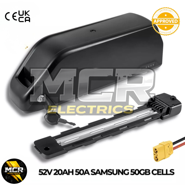 Samsung 52V 20Ah E-Bike Battery 50A BMS 21700 Cells XT90 Base 4 Slot + Charger Electric Bicycle 200W-2000W UK
