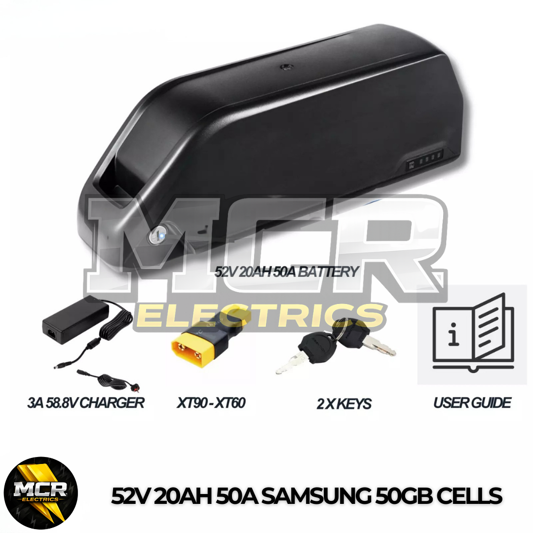 Samsung 52V 20Ah E Bike Battery 50A BMS 21700 Cells XT90 Base 4 Slot + Charger Electric Bicycle 200W-2000W UK