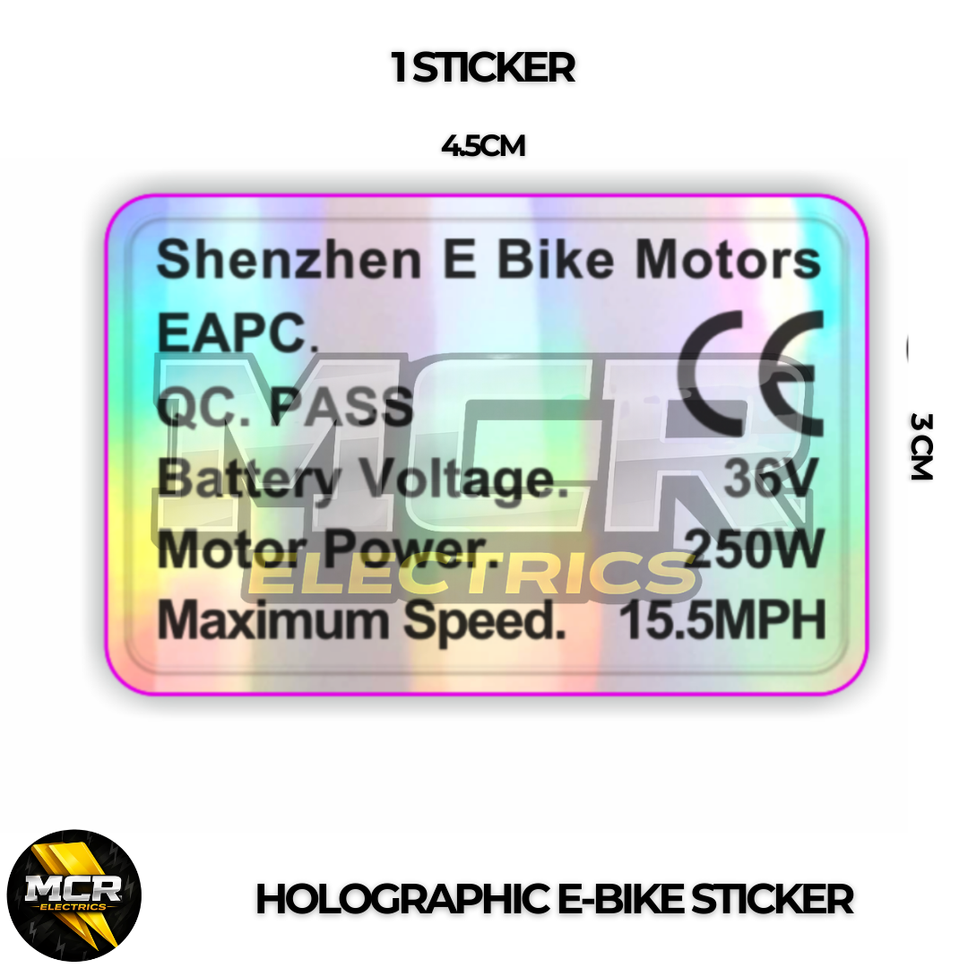 36V 250W UK Legal E Bike Sticker Holographic Hub Mid-Drive Kits OEM Decal EAPC