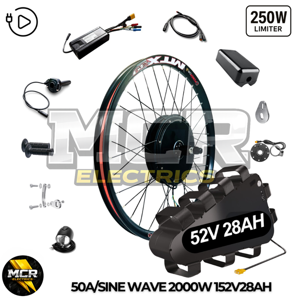 2000W E-Bike Conversion Kit Rear Wheel 50A Controller UKC1 Display 48V 52V Battery Cassette