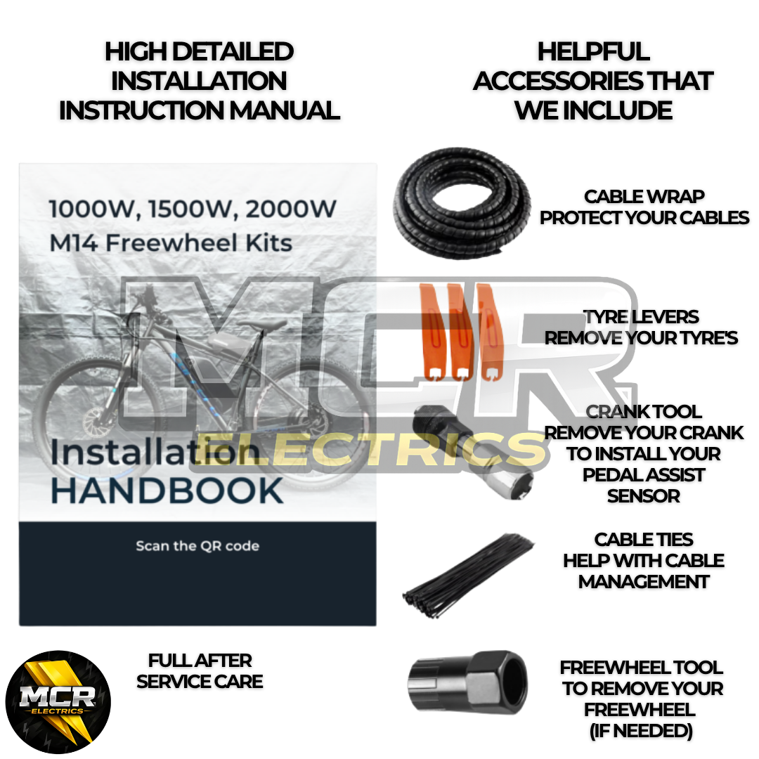 2000W E-Bike Conversion Kit Rear Wheel 50A Controller UKC1 Display 48V 52V Battery Cassette
