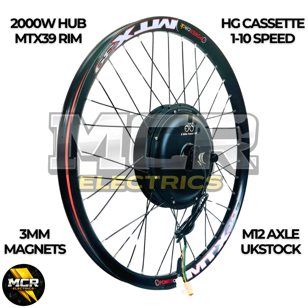 2000W E-Bike Conversion Kit Rear Wheel 50A Controller UKC1 Display 48V 52V Battery Cassette