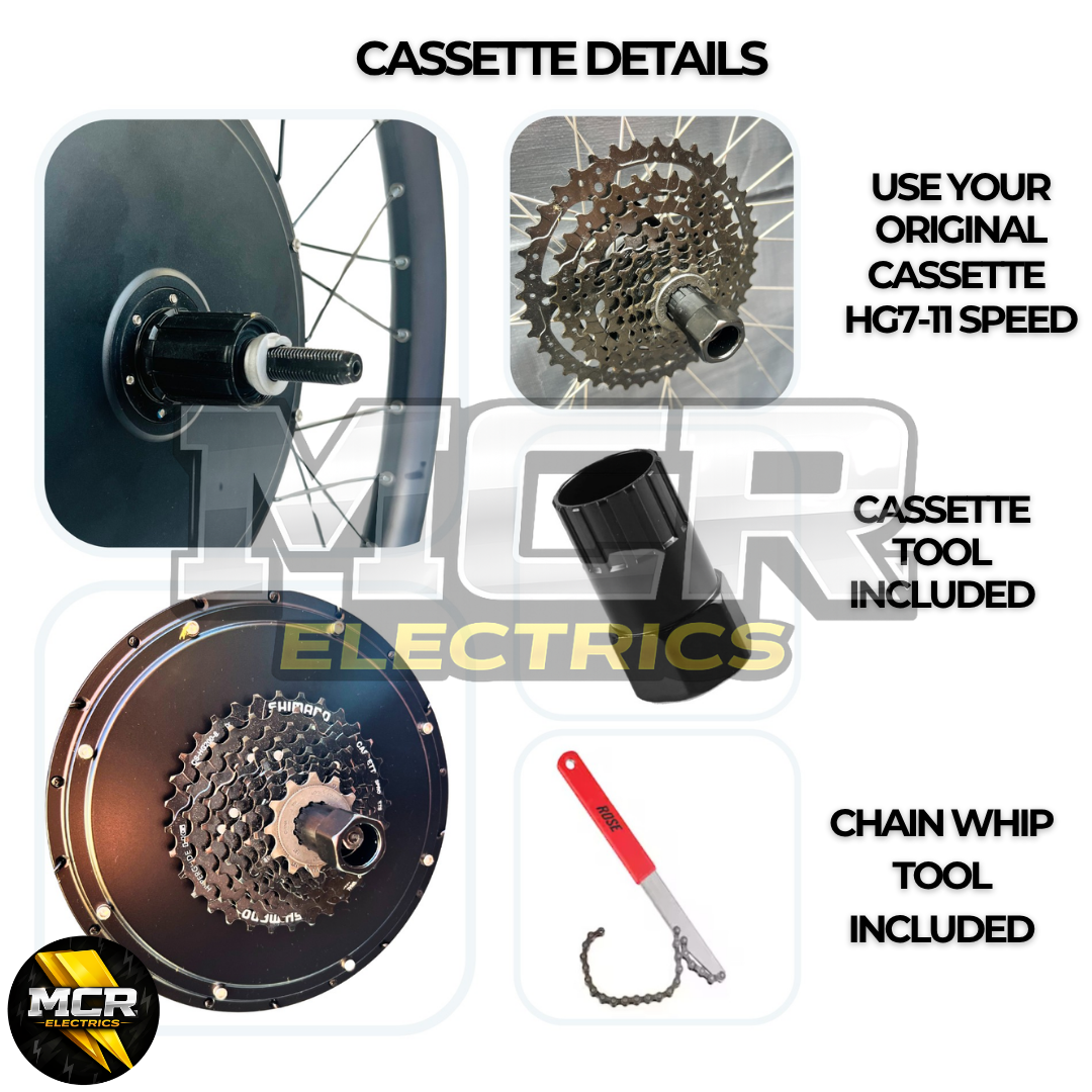 2000W E-Bike Conversion Kit Rear Wheel 50A Controller UKC1 Display 48V 52V Battery Cassette