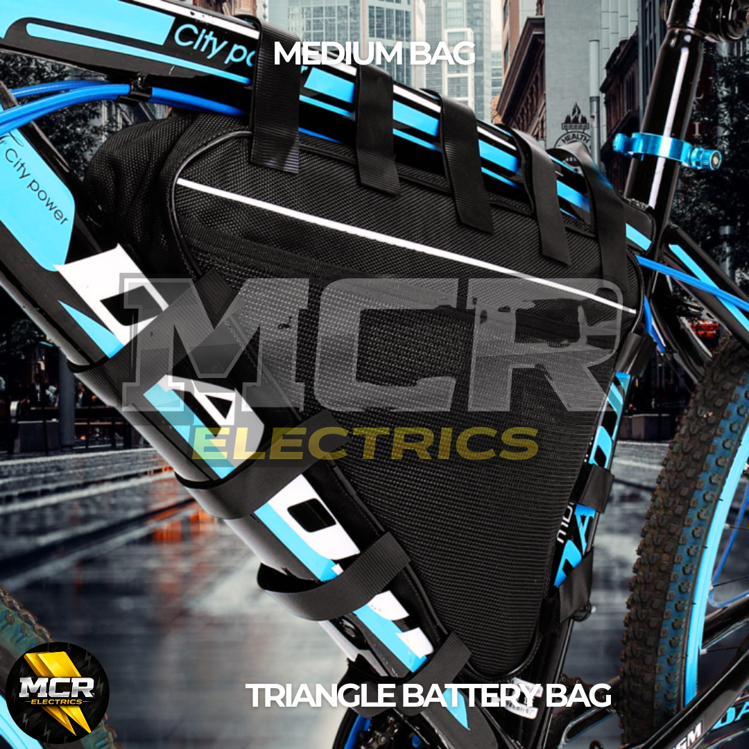 E-Bike Triangle Battery Storage Bag 36V 48V 52V 60V 72V Small Medium Large Water Resistant High Quality Oxford Cloth