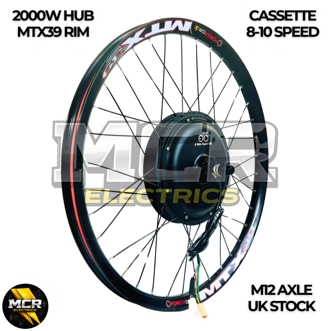2000W E-Bike Conversion Kit Samsung 52V 20AH Battery UKC1+ Colour Display Original MTX39 Rim Rear Cassette 8-10 Speed.