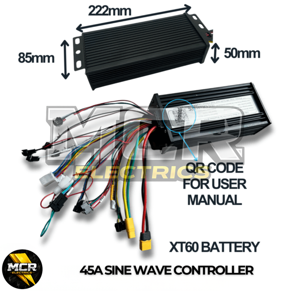 Sine Wave E-Bike Controller ESC In Black 1000W 2000W 3000W 45 Amp Suits 48V 52V 60V 72V Batteries