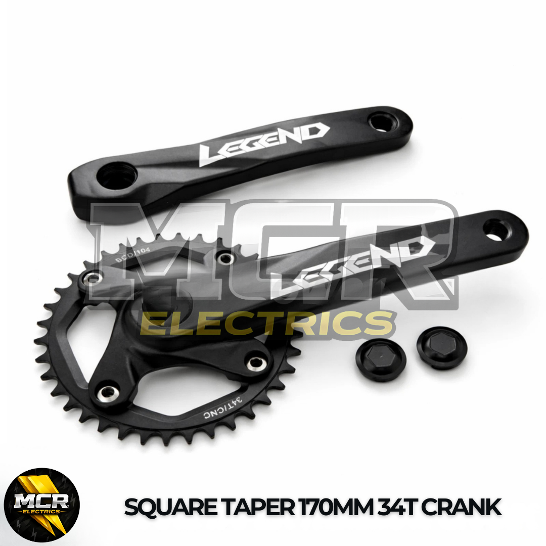 Square Taper Crank Set 170mm 34T 104BCD Aluminium Black MTB E Bike