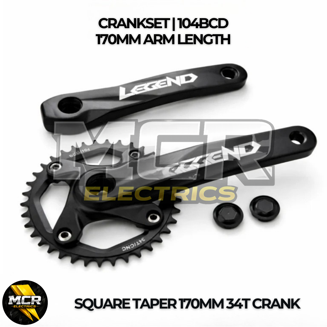 Square Taper Crank Set 170mm 34T 104BCD Aluminium Black MTB E Bike