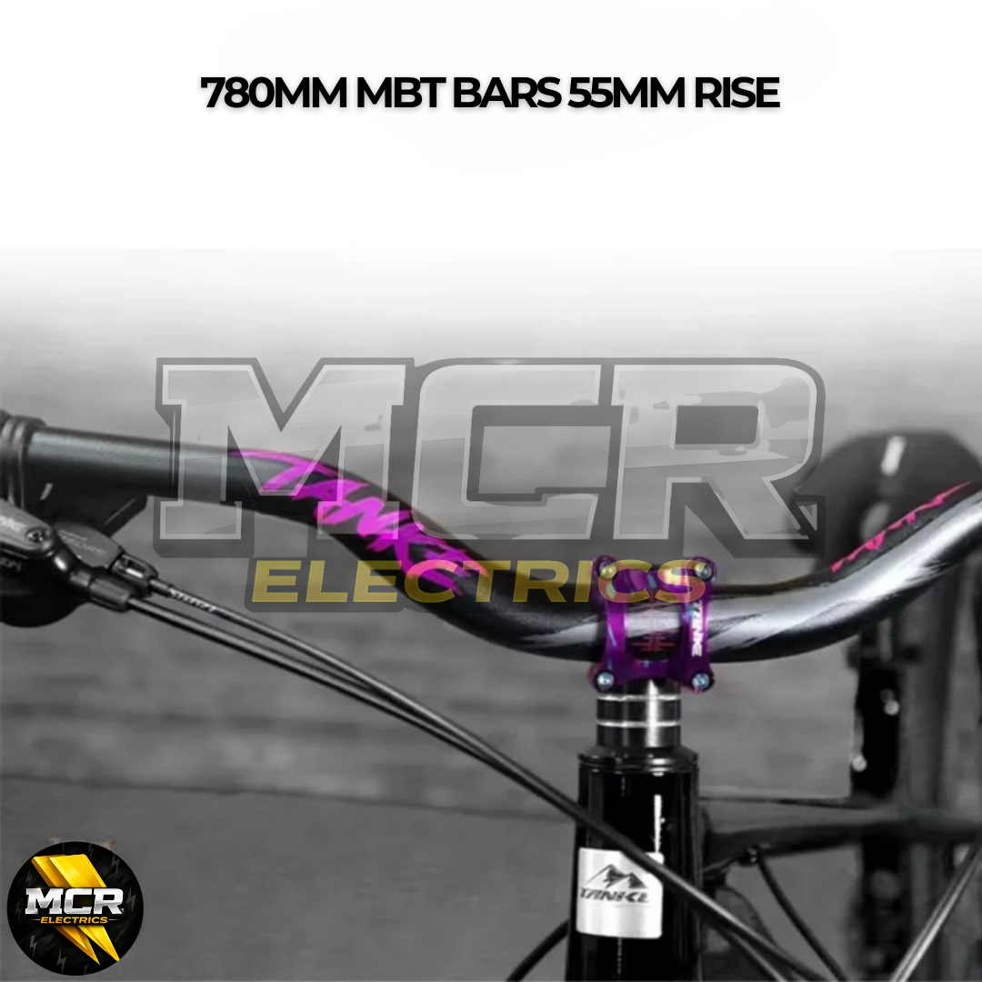 High Rise Handlebar 780mm Wide 55mm Rise 31.8mm Stem E Bike MTB Jump Bike Purple