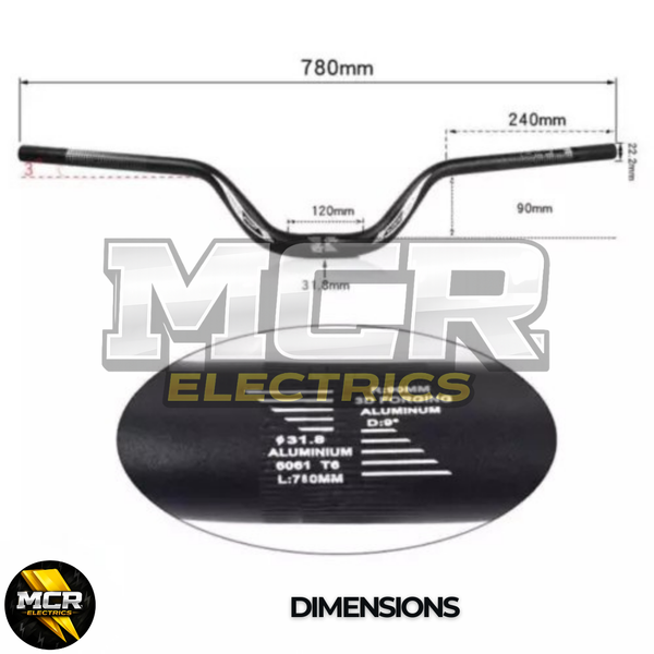 High Rise Handlebar 780mm Wide 90mm Rise 31.8mm Stem E-Bike Sur Ron Talaria Bars