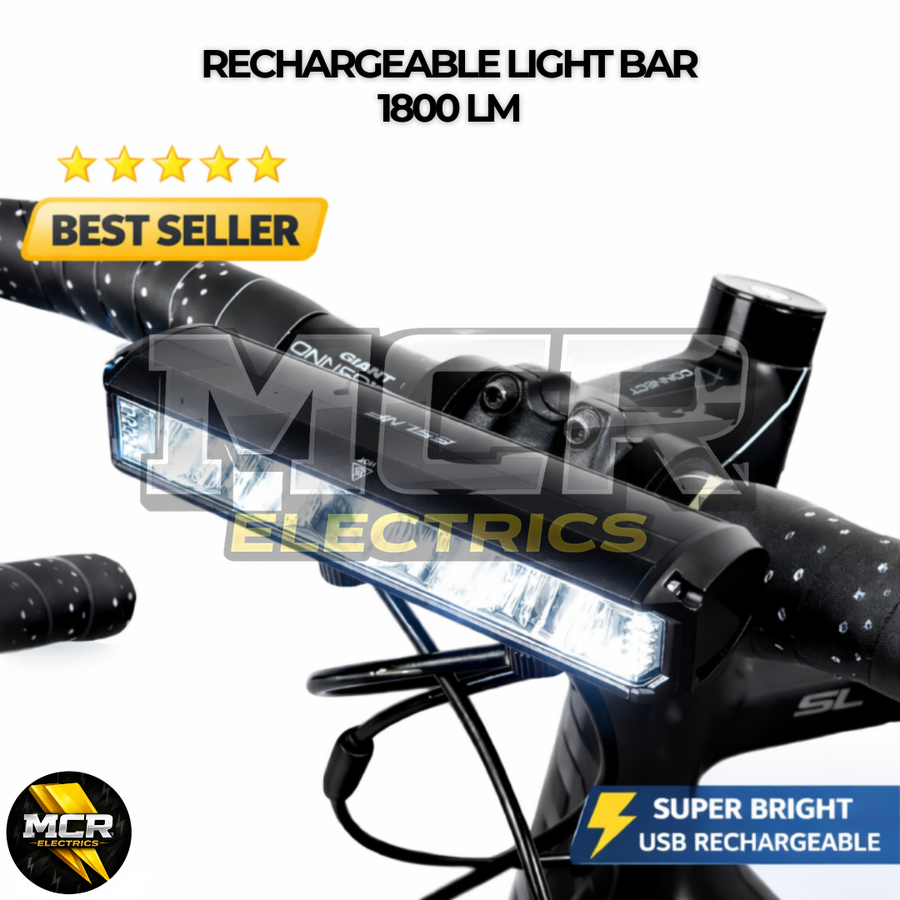 Light Bar Bike Headlight Front Light Ultra-Bright LED 1800 Lumens USB Bicycle