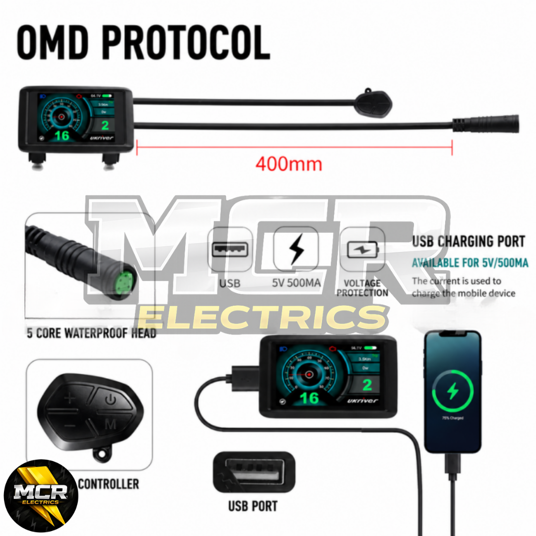 UKC1+ E Bike Full Colour OMD LCD Display 36V 48V 52V 60V 72V Mode Sinewave Squarewave