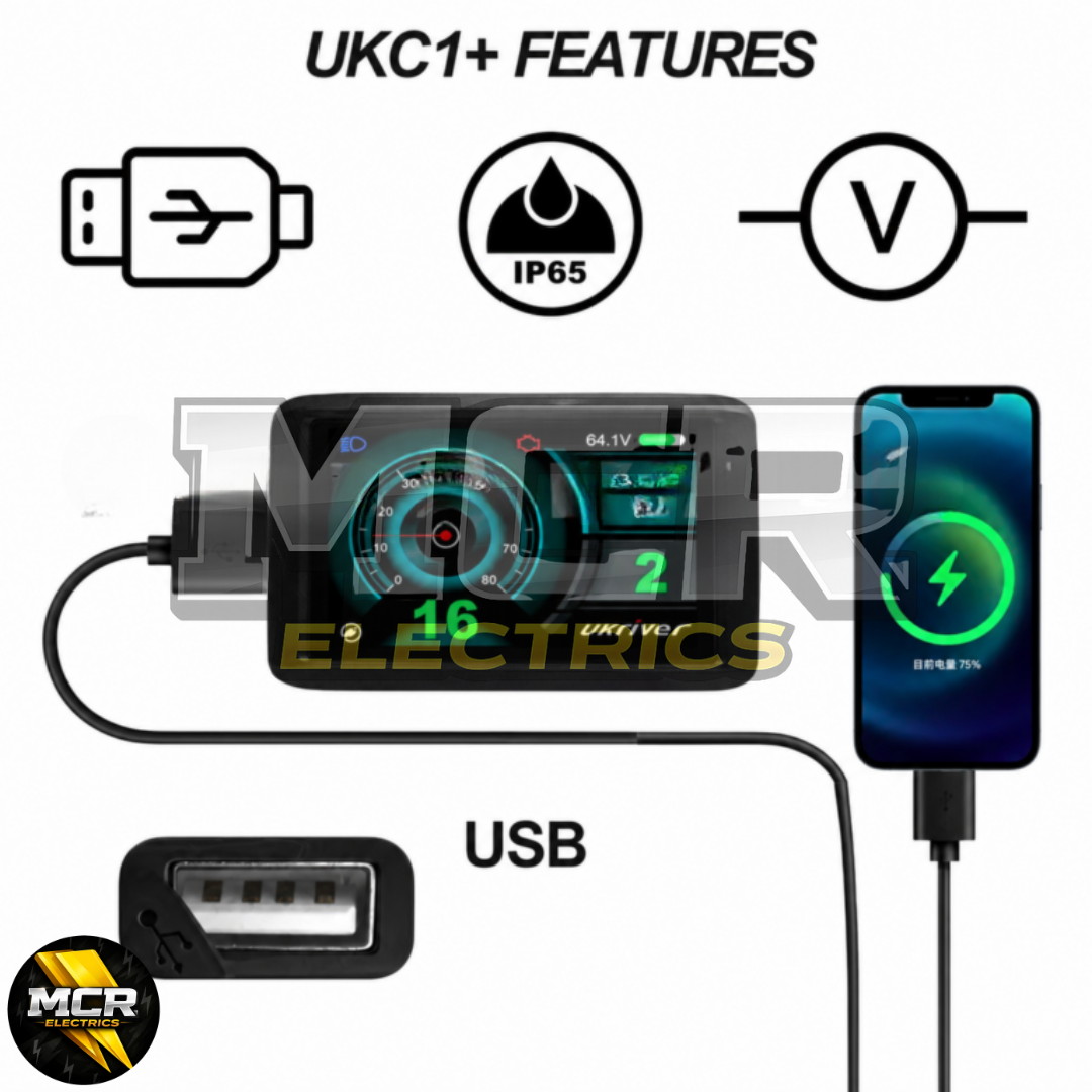 UKC1+ E Bike Full Colour OMD LCD Display 36V 48V 52V 60V 72V Mode Sinewave Squarewave