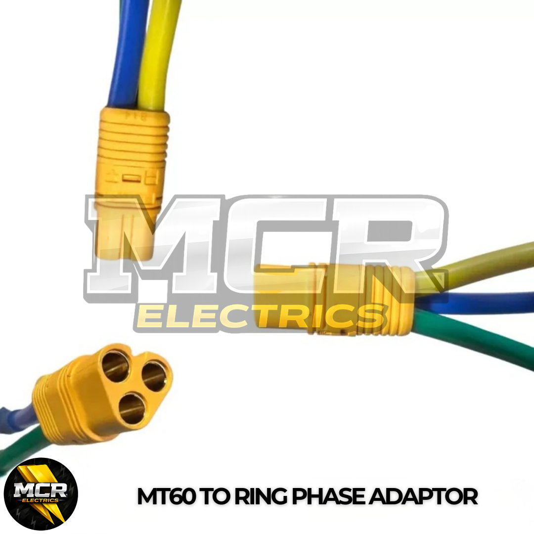MT60 O Ring Connector Converter E-Bike Phase Terminal 12AWG, Green, Yellow, Blue