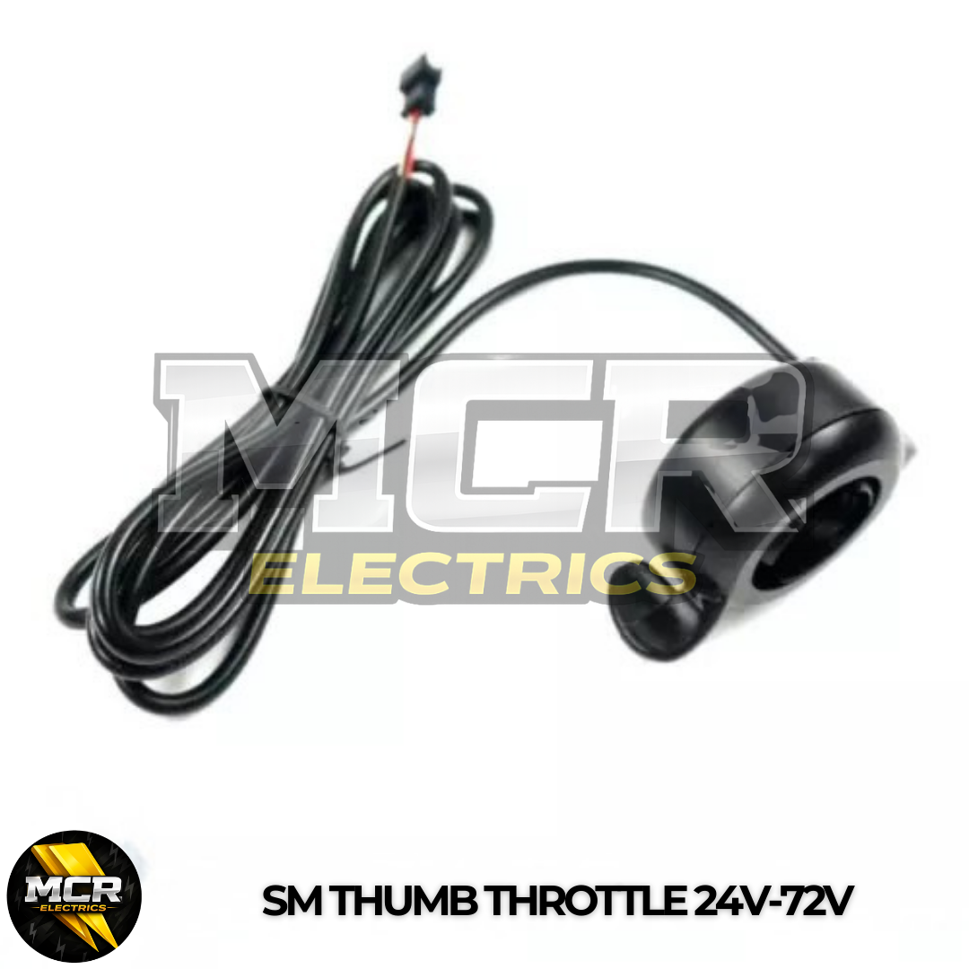 E-bike Thumb Throttle 22mm Bars SM Plug 12V/24V/36V/48V/52V/60V/72V 3000W UK