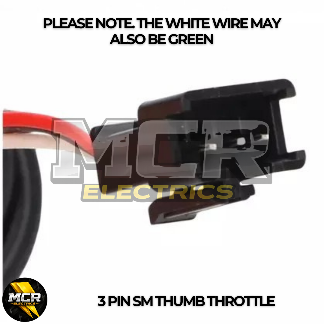 E-bike Thumb Throttle 22mm Bars SM Plug 12V/24V/36V/48V/52V/60V/72V 3000W UK