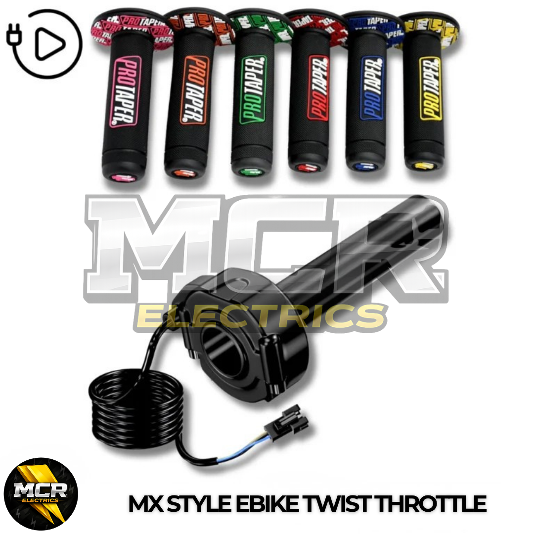SurRon Style E-Bike Twist Throttle with Protaper Waffle Grips – All Colours – 3 Pin SM JST Plug – Compatible with Sabvoton, Far Driver, DC MOTO, KT Controllers – UK Stock
