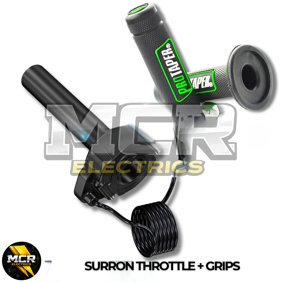 SurRon Style E-Bike Twist Throttle with Protaper Waffle Grips – All Colours – 3 Pin SM JST Plug – Compatible with Sabvoton, Far Driver, DC MOTO, KT Controllers – UK Stock
