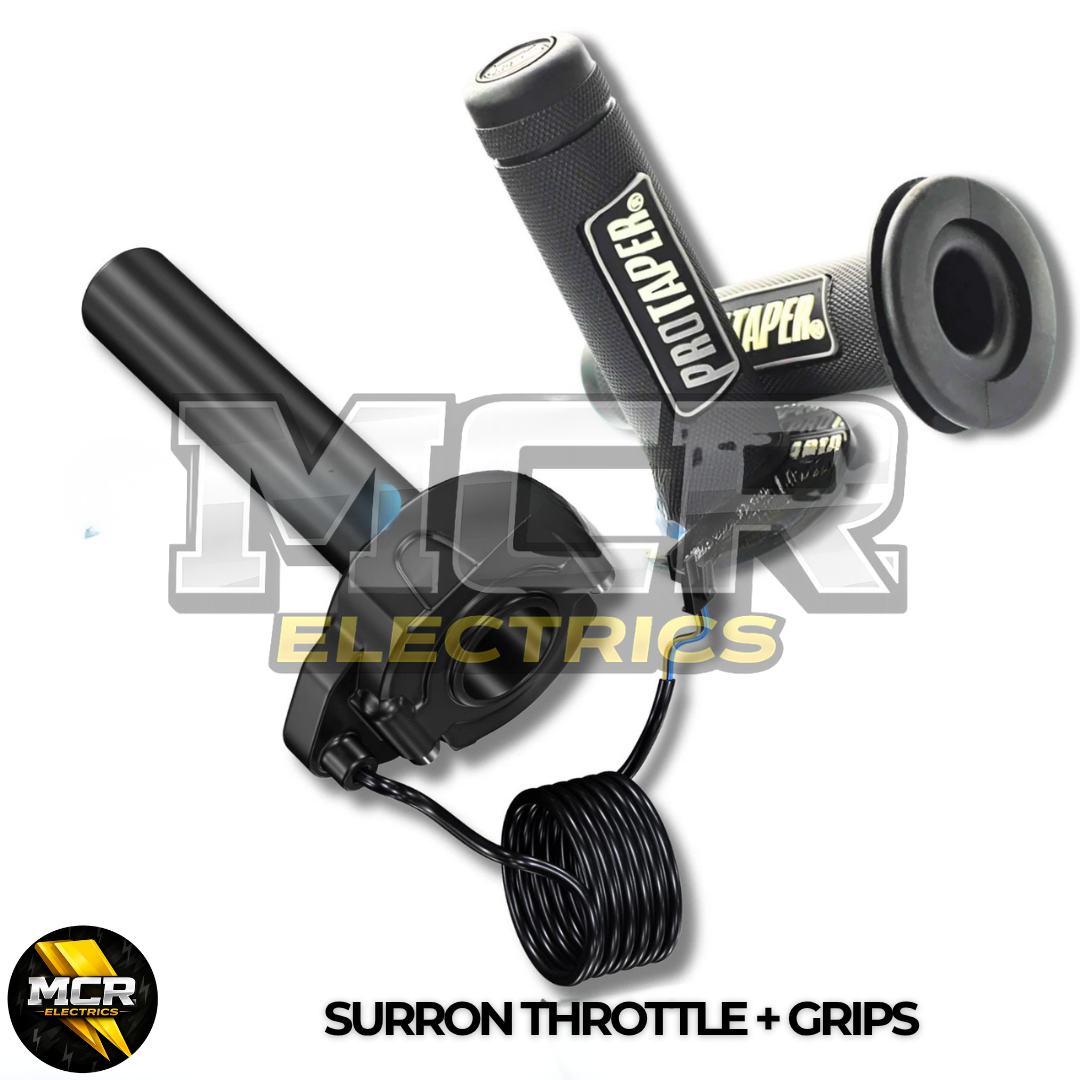 SurRon Style E-Bike Twist Throttle with Protaper Waffle Grips – All Colours – 3 Pin SM JST Plug – Compatible with Sabvoton, Far Driver, DC MOTO, KT Controllers – UK Stock