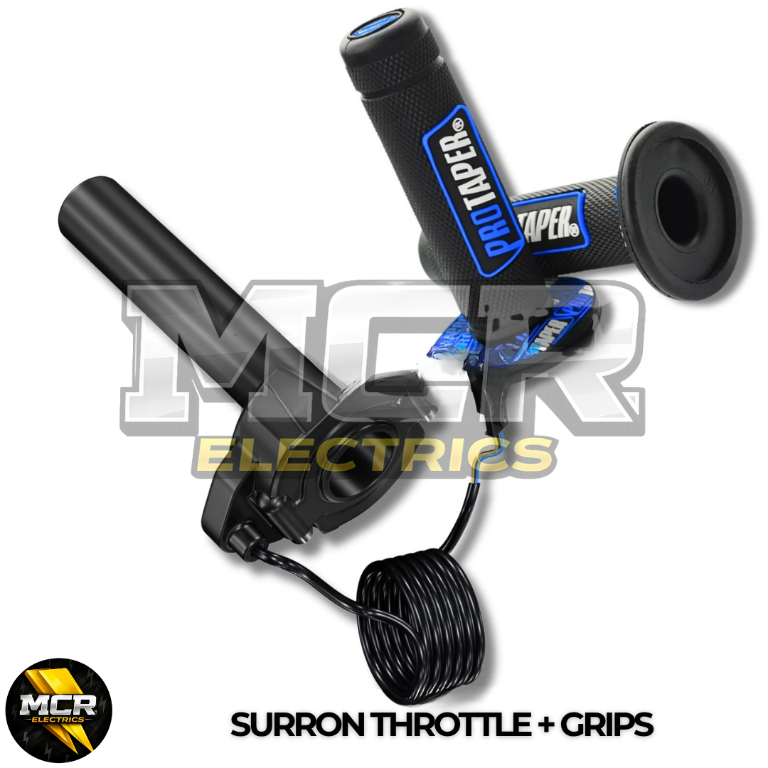 SurRon Style E-Bike Twist Throttle with Protaper Waffle Grips – All Colours – 3 Pin SM JST Plug – Compatible with Sabvoton, Far Driver, DC MOTO, KT Controllers – UK Stock