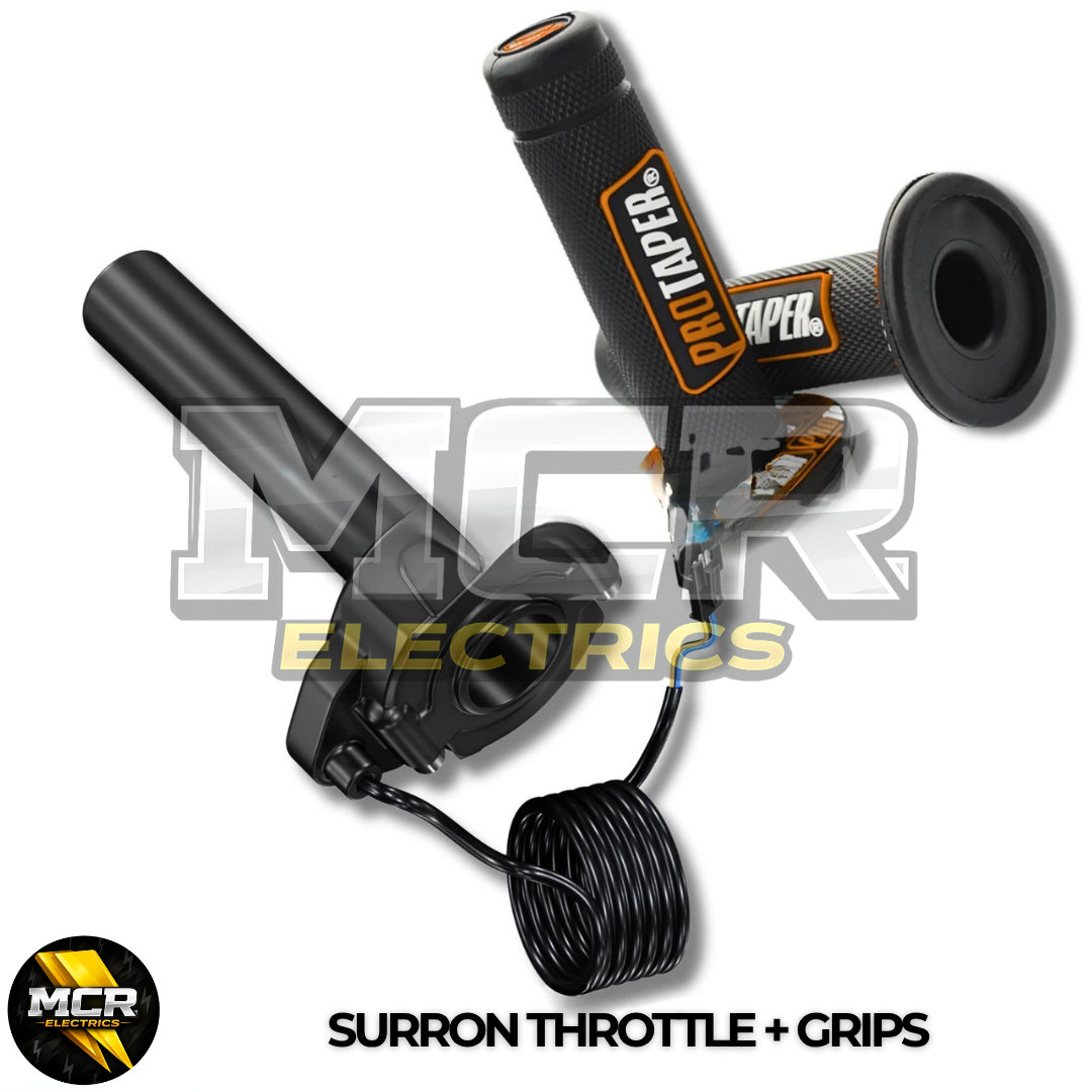 SurRon Style E-Bike Twist Throttle with Protaper Waffle Grips – All Colours – 3 Pin SM JST Plug – Compatible with Sabvoton, Far Driver, DC MOTO, KT Controllers – UK Stock