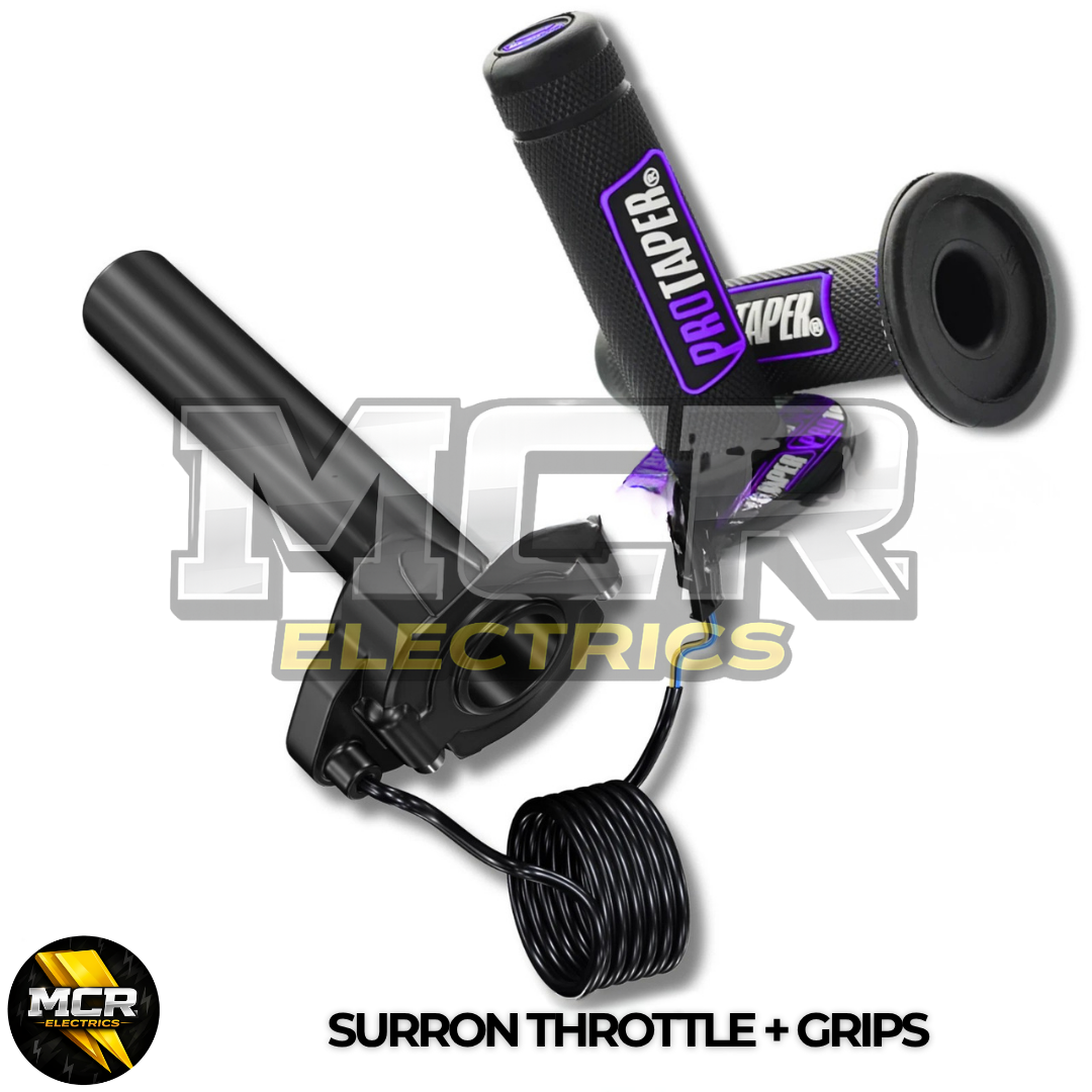 SurRon Style E-Bike Twist Throttle with Protaper Waffle Grips – All Colours – 3 Pin SM JST Plug – Compatible with Sabvoton, Far Driver, DC MOTO, KT Controllers – UK Stock