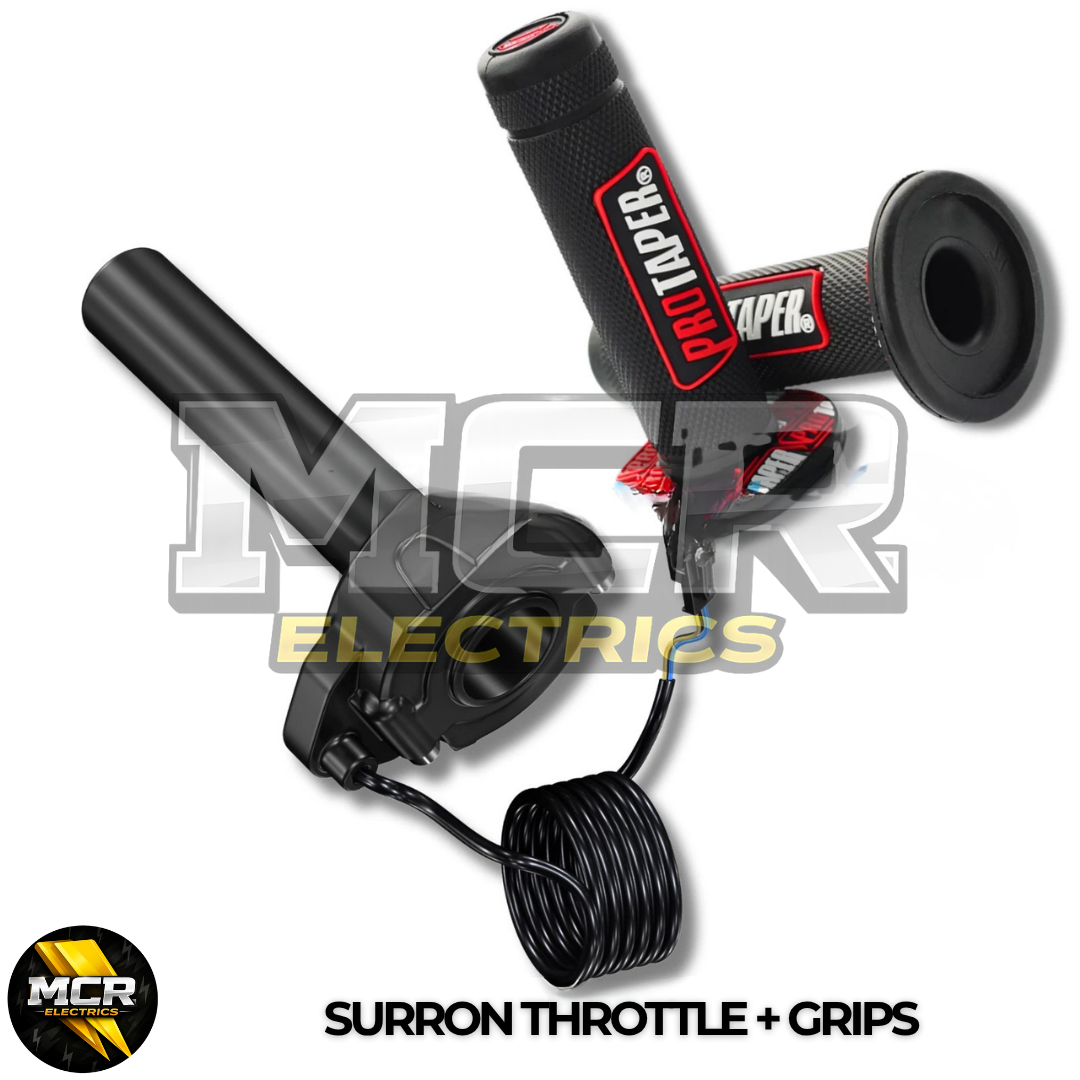 SurRon Style E-Bike Twist Throttle with Protaper Waffle Grips – All Colours – 3 Pin SM JST Plug – Compatible with Sabvoton, Far Driver, DC MOTO, KT Controllers – UK Stock