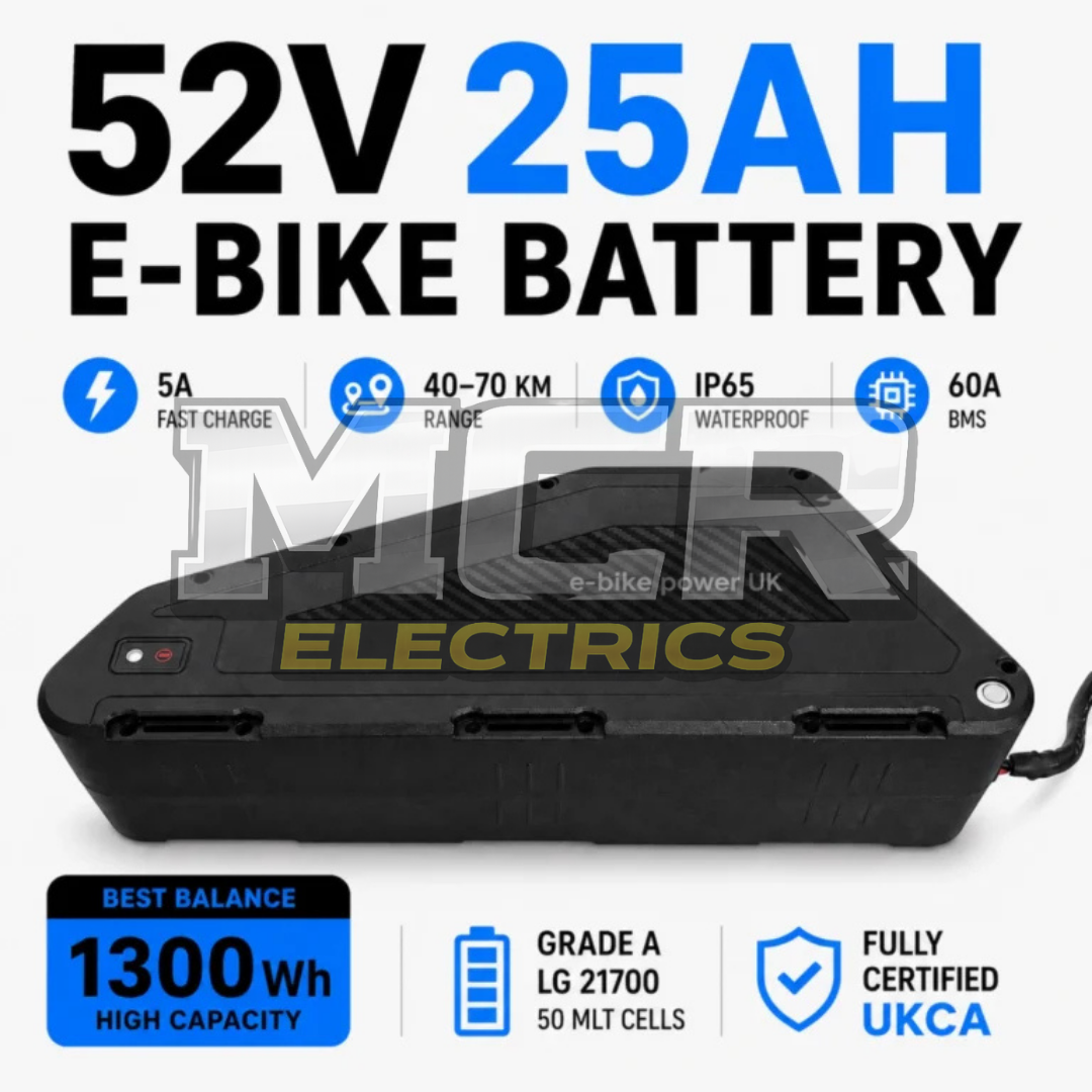 52V Triangle Downtube Electric Bike Battery 25Ah LG MLT Cells 250W-3000W UKCA
