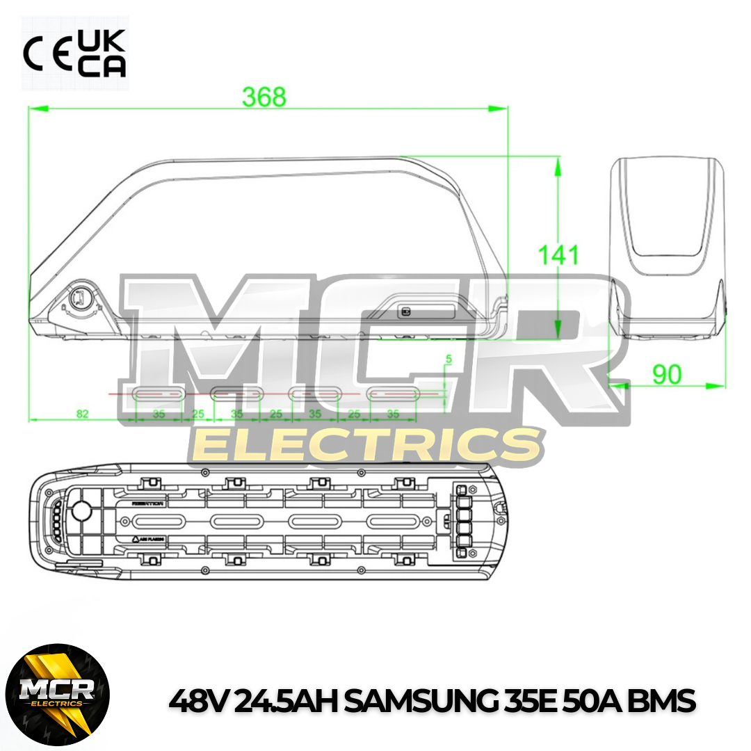 48V 24.5AH E-Bike Battery 50A BMS Poly 9 Hailong Grade A Samsung 18650 3500mah Cells