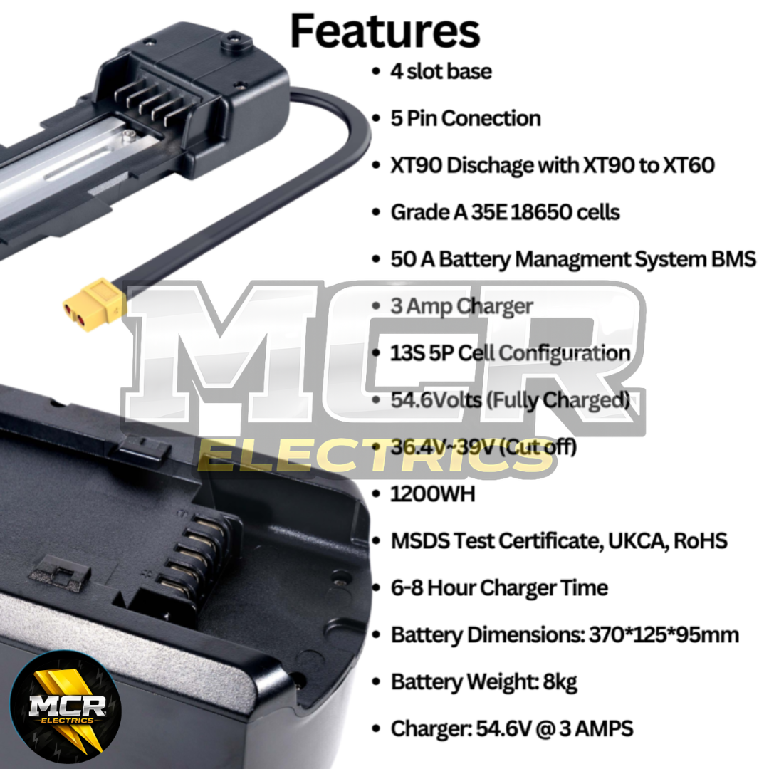 48V 24.5AH E Bike Battery 50A BMS Poly 9 Grade A 18650 3500mah Cells 250W-2000W