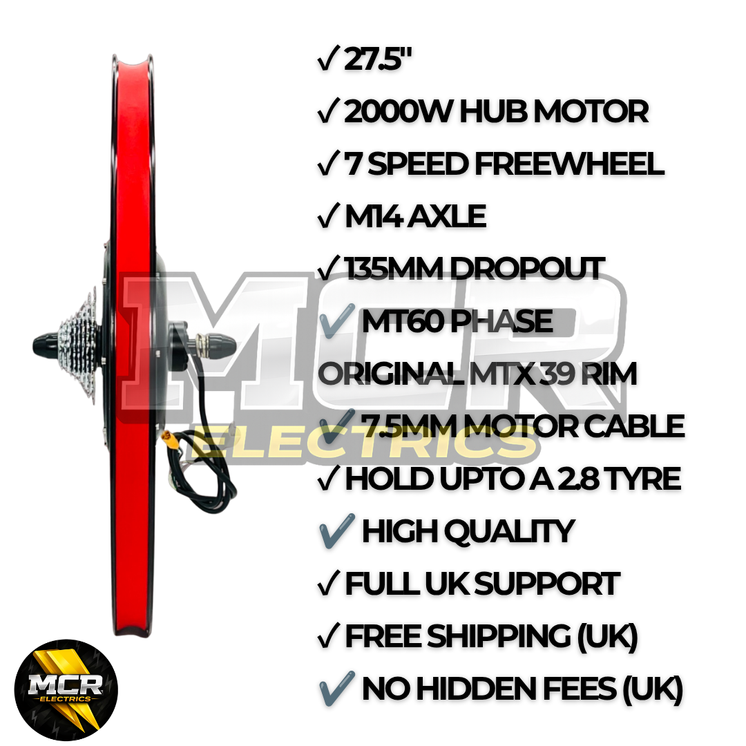 The Ultimate 2000W 45A 72V 20AH 60A Rear Wheel EBike Conversion Kit Original MTX39 Rim High Torque Motor