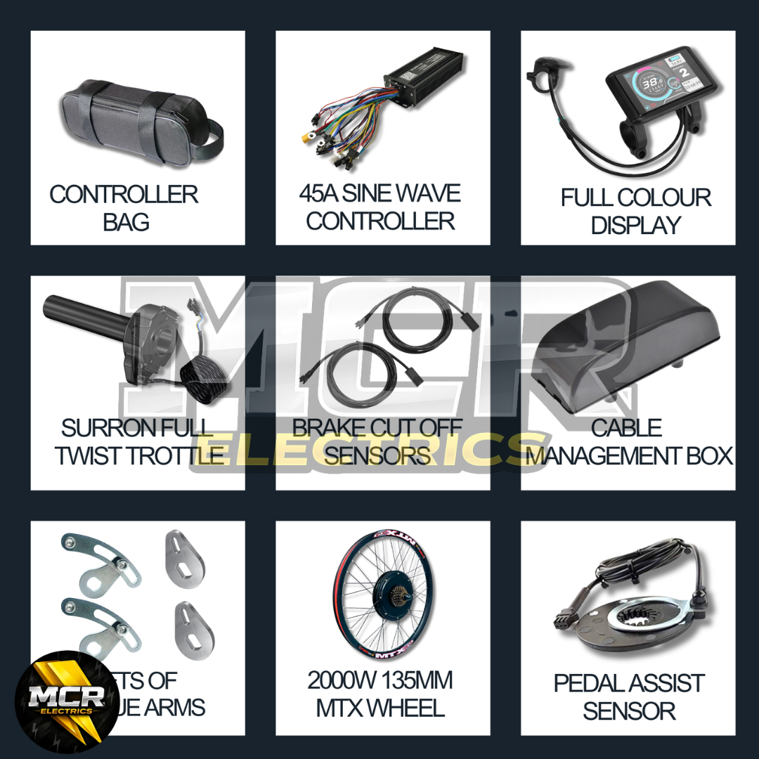 The Ultimate 2000W 45A 72V 20AH 60A Rear Wheel EBike Conversion Kit Original MTX39 Rim High Torque Motor