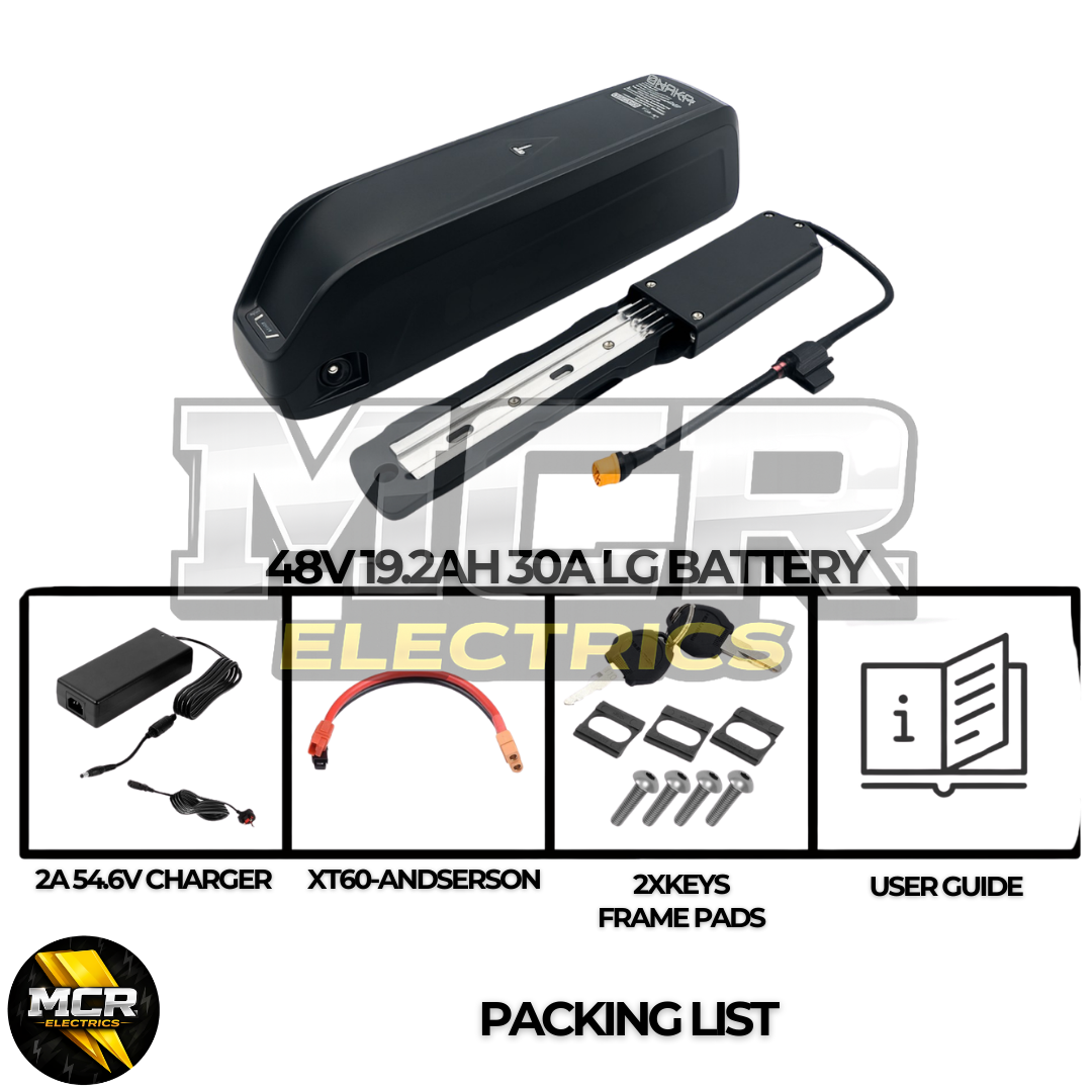 48V 19.2Ah LG E-Bike Battery, 3 Slot Hailong Base, Grade A 21700 Cells, 30A BMS, for 250W–1000W Electric Bike Motors, Fast UK Stock