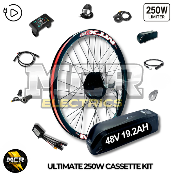 Ultimate MTX 48V 250W Road Legal E Bike Conversion Kit HG Cassette 1-11 Speed Rear Wheel | 48V 19.2AH LG Battery