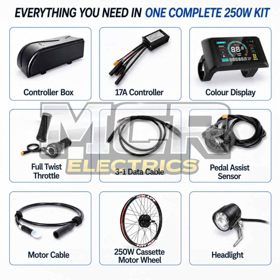 Ultimate MTX 48V 250W Road Legal E Bike Conversion Kit HG Cassette 1-11 Speed Rear Wheel | 48V 19.2AH LG Battery