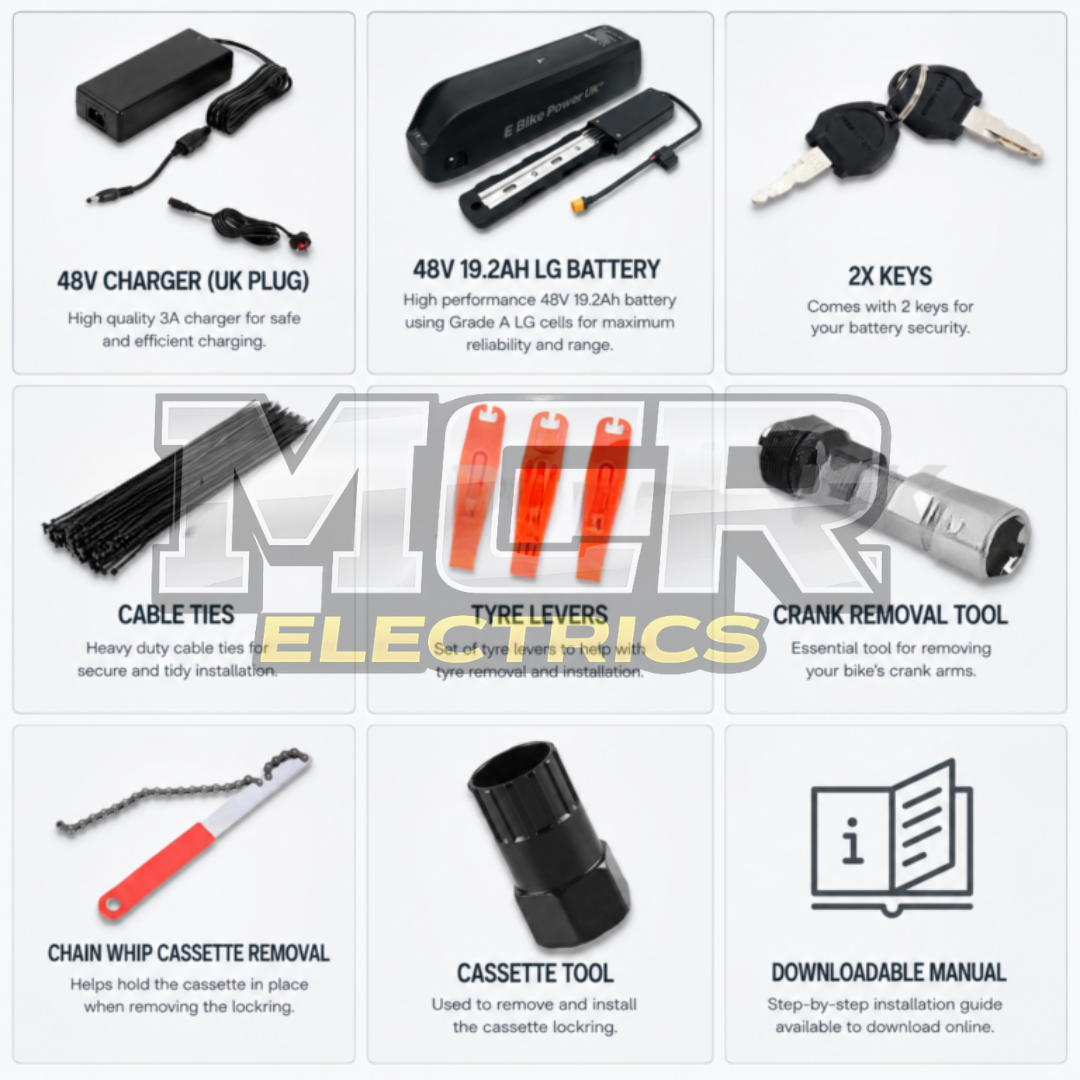 Ultimate MTX 48V 250W Road Legal E Bike Conversion Kit HG Cassette 1-11 Speed Rear Wheel | 48V 19.2AH LG Battery