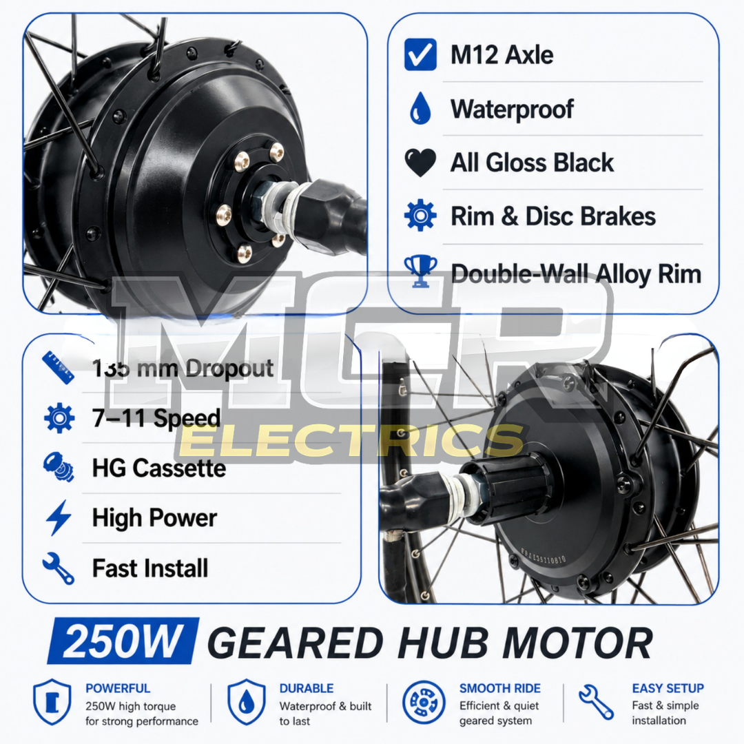 Ultimate MTX 48V 250W Road Legal E Bike Conversion Kit HG Cassette 1-11 Speed Rear Wheel | 48V 19.2AH LG Battery