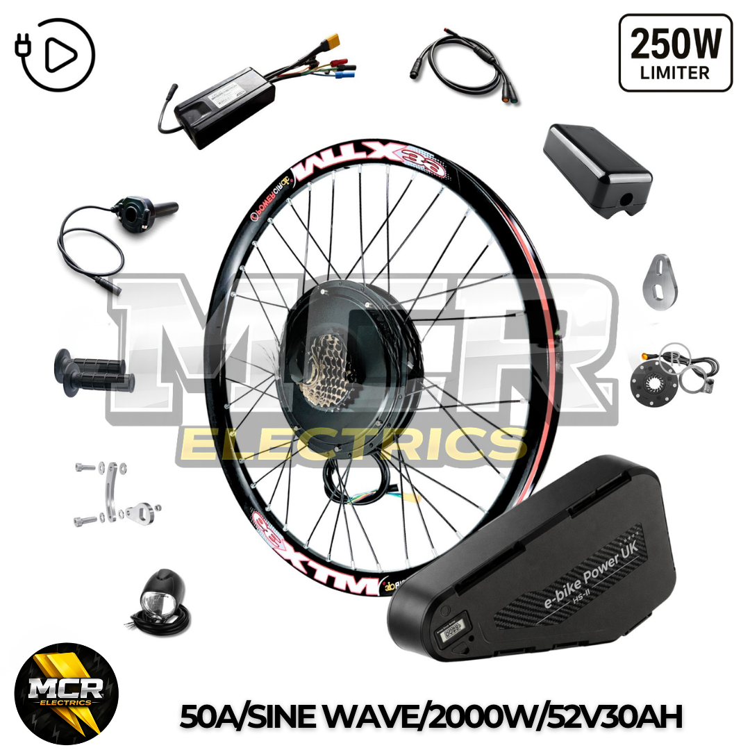 2000W E-Bike Conversion Kit Rear Wheel 50A Controller UKC1 Display 48V 52V Battery Cassette or Freewheel