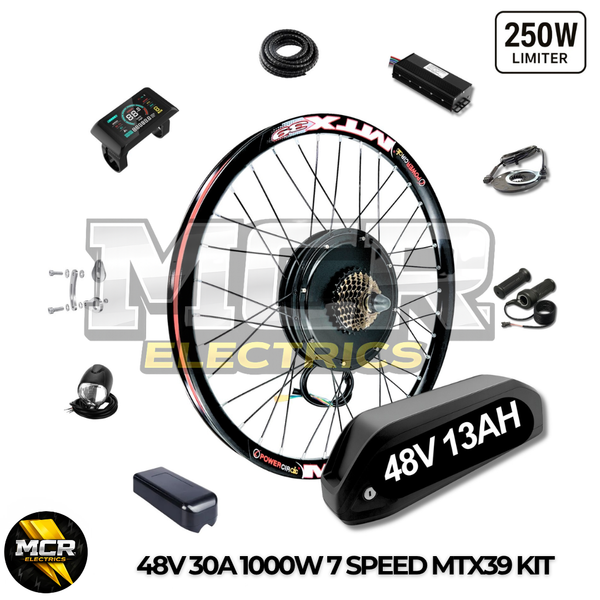 48V 1000W Electric Bike Conversion Kit – Rear Wheel + 13Ah Battery | 7-Speed E-Bike Upgrade 26″ 27.5″ 29″ 30 Mile Range