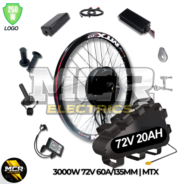 3000W E-Bike Conversion Kit | 72V 60A Sine Wave Controller | High-Torque Rear Wheel (26″ / 27.5″ / 29″) | 135 mm Dropout | Single-Speed Electric Bike Kit