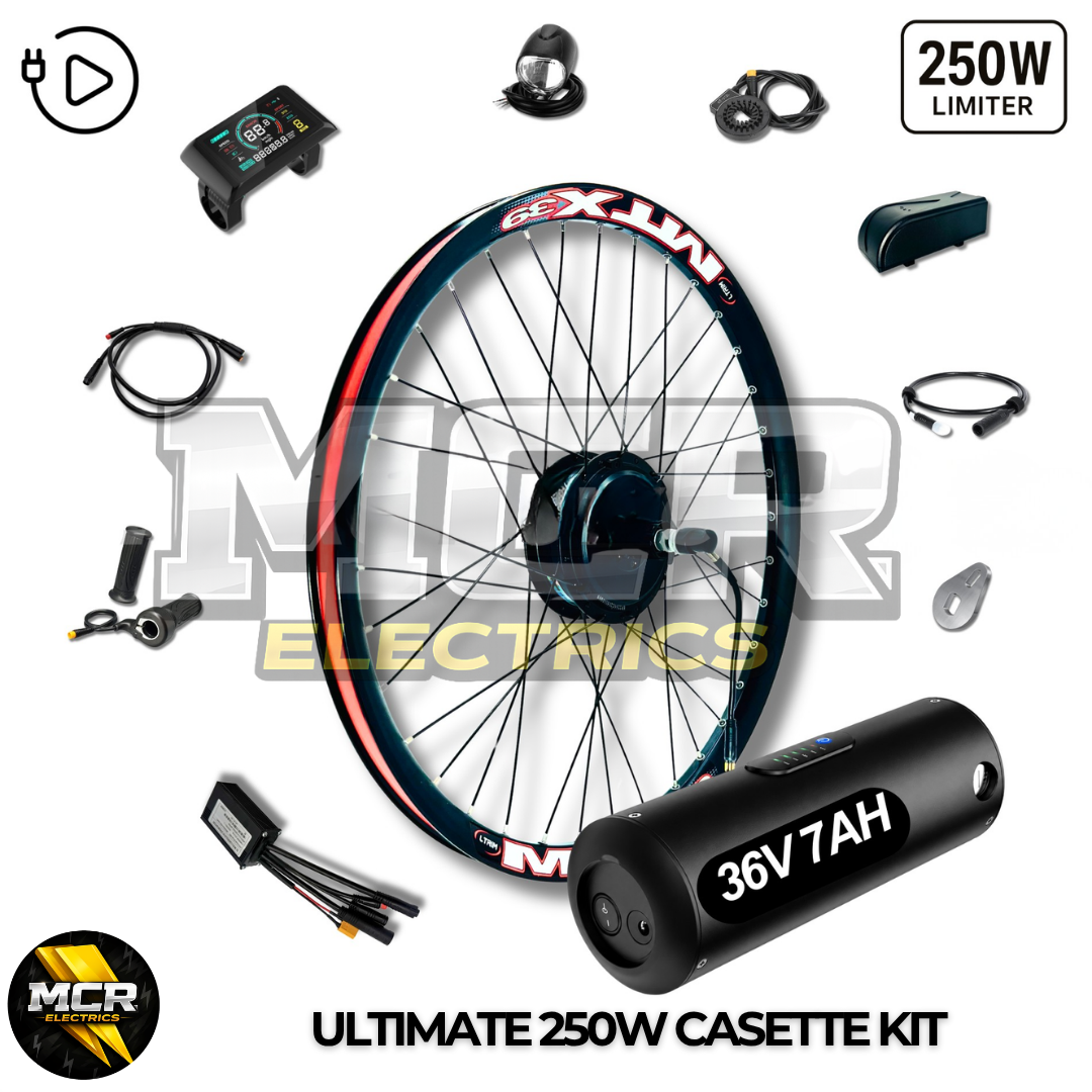 Ultimate MTX 250W E Bike Conversion Kit Cassette 7-11 Speed Rear Wheel LG 36V 10.5AH | 7AH | 48V
