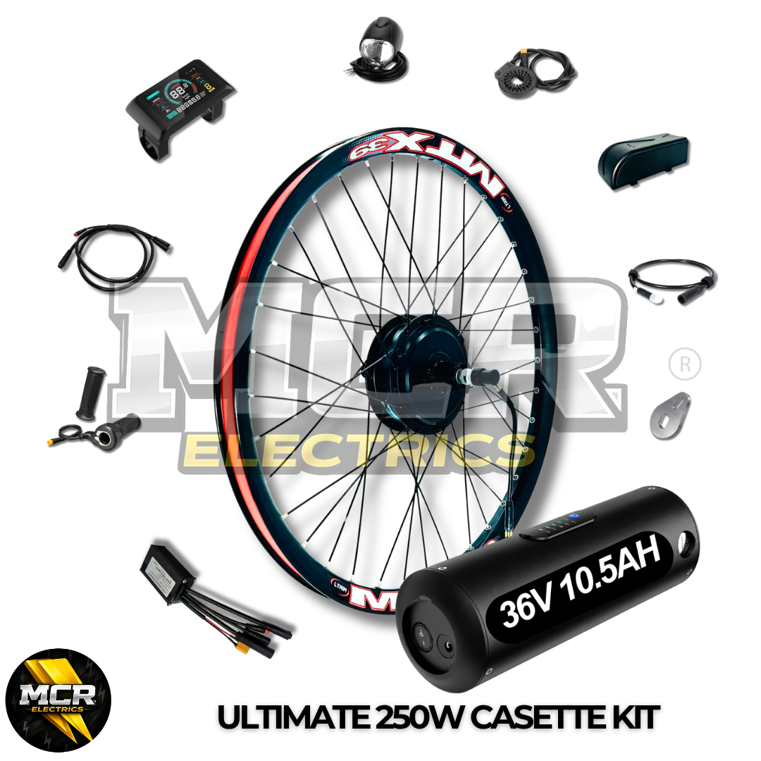Ultimate MTX 250W E Bike Conversion Kit Cassette 7-11 Speed Rear Wheel LG 36V 10.5AH | 7AH | 48V