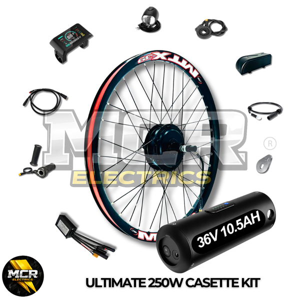 Ultimate MTX 250W E Bike Conversion Kit Cassette 7-11 Speed Rear Wheel LG 36V 10.5AH | 7AH | 48V