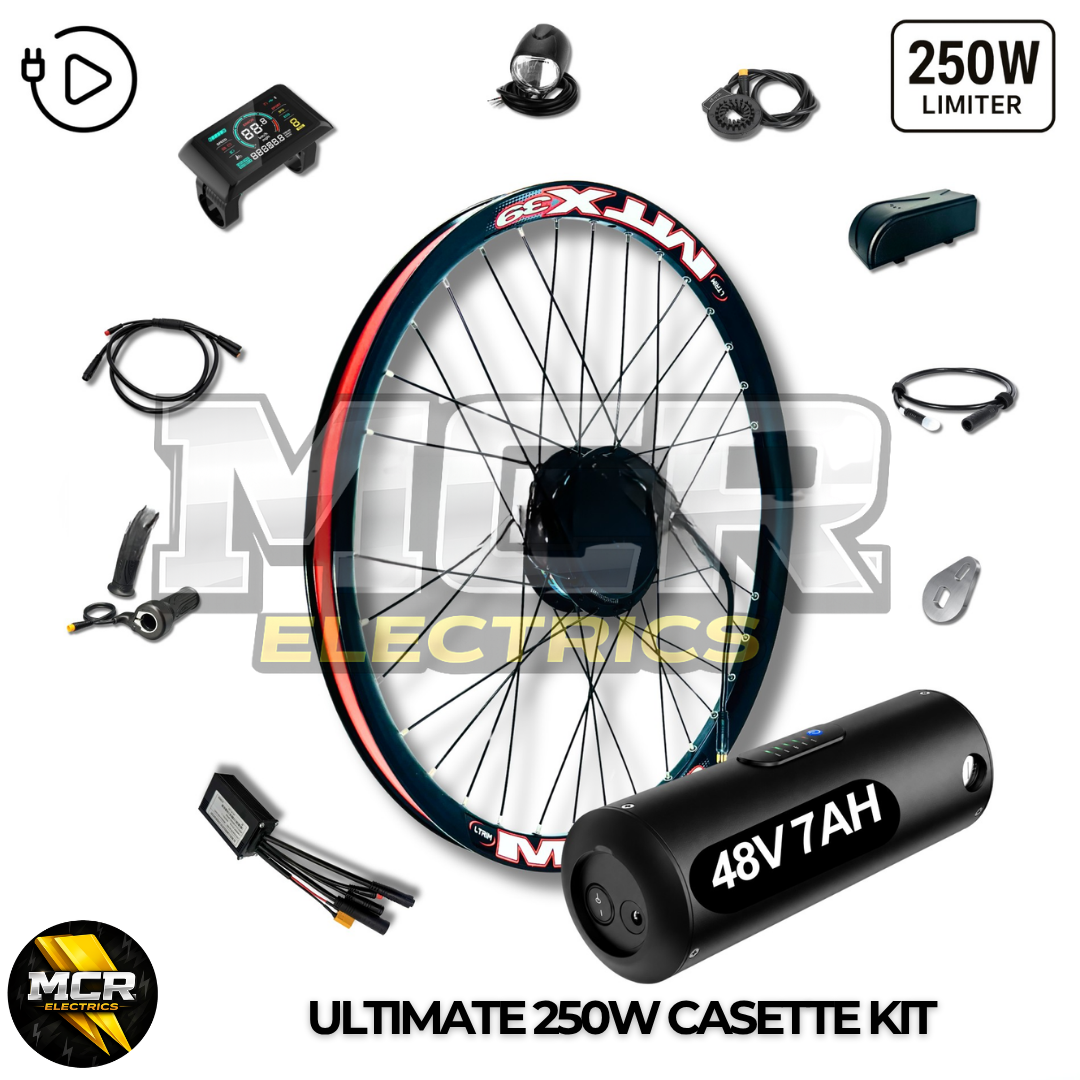 Ultimate MTX 250W E Bike Conversion Kit Cassette 7-11 Speed Rear Wheel LG 36V 10.5AH | 7AH | 48V