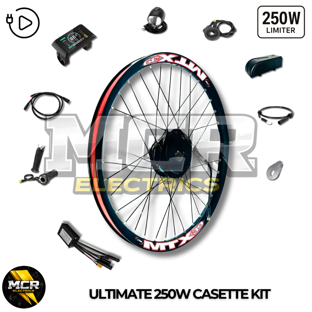 Ultimate MTX 250W E Bike Conversion Kit Cassette 7-11 Speed Rear Wheel LG 36V 10.5AH | 7AH | 48V