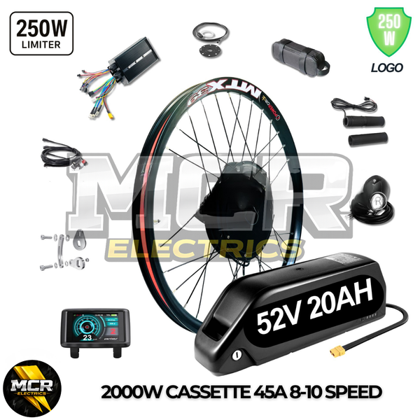 2000W E-Bike Conversion Kit Samsung 52V 20AH Battery UKC1+ Colour Display Original MTX39 Rim Rear Cassette 8-10 Speed.