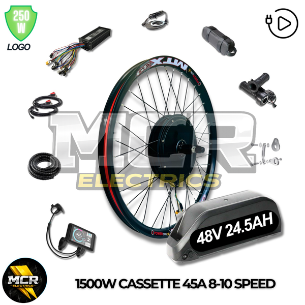 1500W E-Bike Conversion Kit 48V-52V Cassette Rear Wheel Samsung 48V 24.5Ah Battery, Colour Display, MTX39 Rim, Fits 7–11 Speed Cassettes | High-Torque Electric Bike Kit