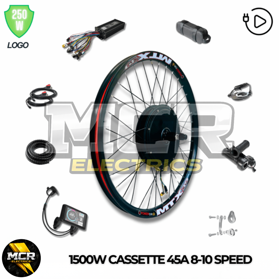 1500W E-Bike Conversion Kit 48V-52V Cassette Rear Wheel Samsung 48V 24.5Ah Battery, Colour Display, MTX39 Rim, Fits 7–11 Speed Cassettes | High-Torque Electric Bike Kit