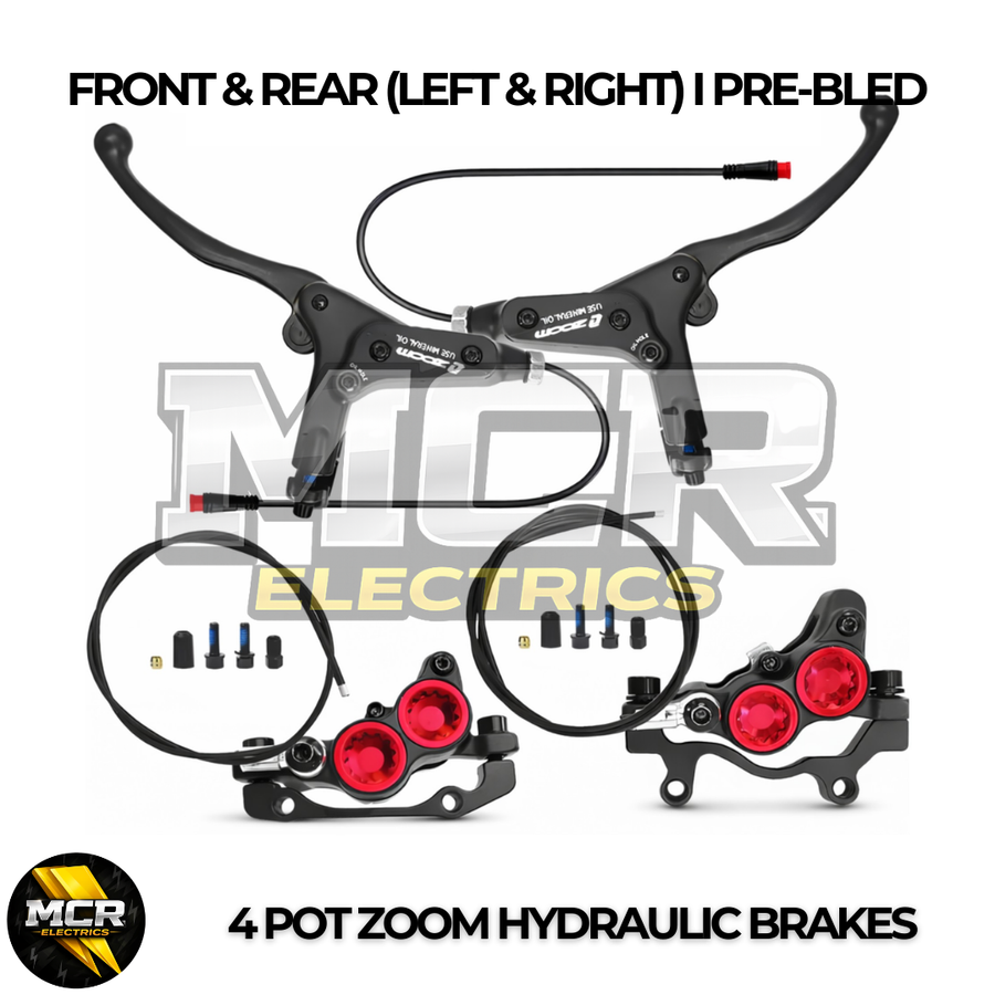 ZOOM 893E 4 Piston Hydraulic Brake Set Pre-Bled Left Right E-Bike + Sensors