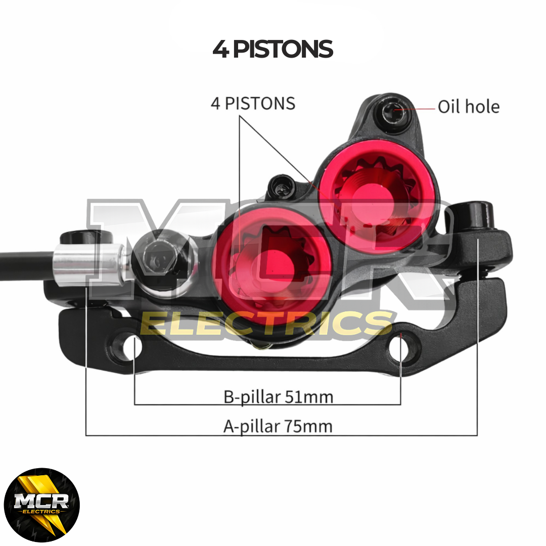 ZOOM 893E 4 Piston Hydraulic Brake Set Pre-Bled Left Right E-Bike + Sensors
